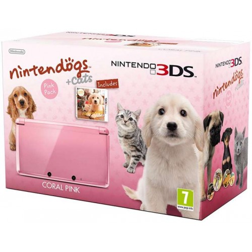Nintendo 3DS Coral Pink + Nintendogs + Cats