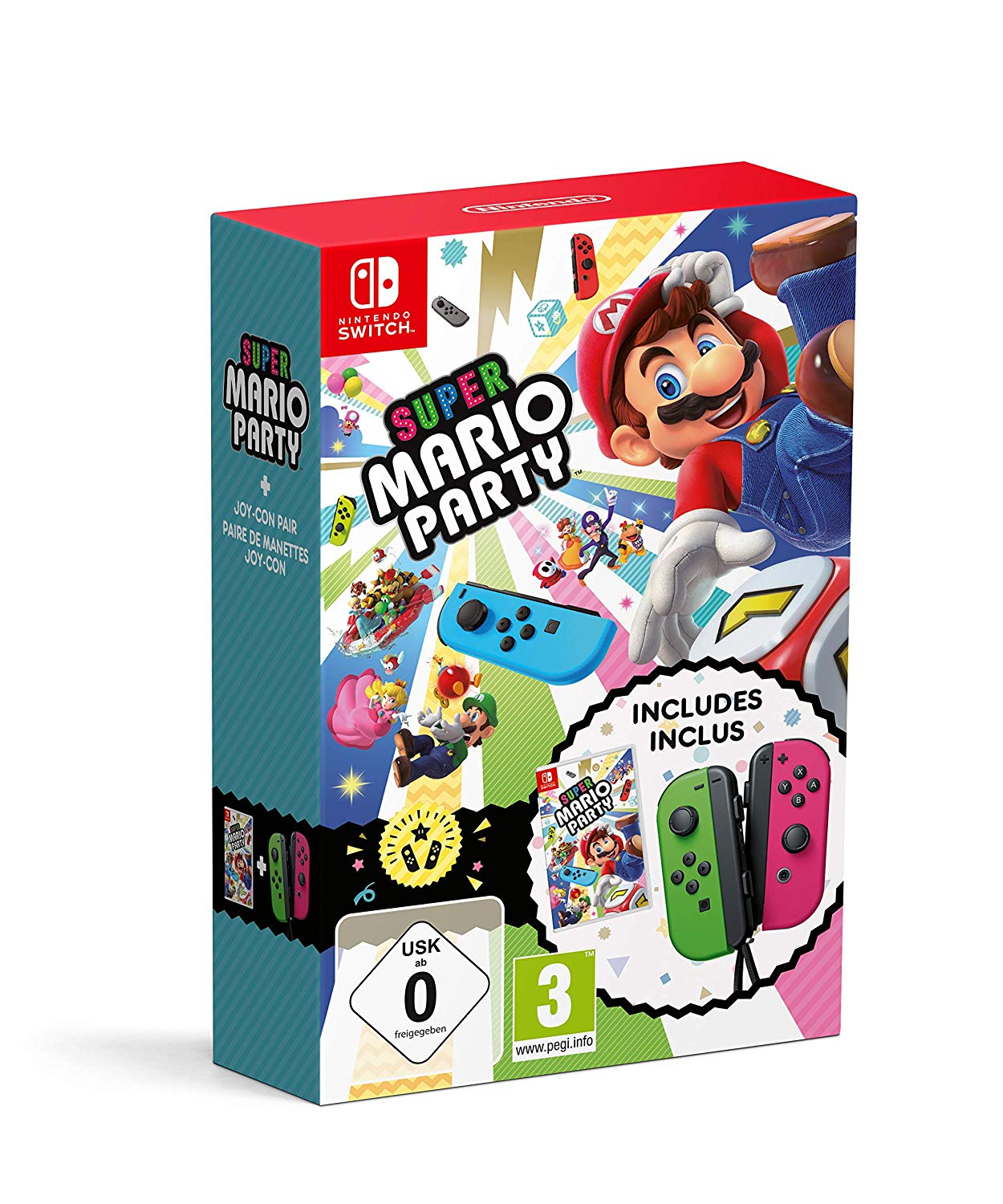 Super Mario Party + Neon Green/ Neon Pink Joy-Con -  